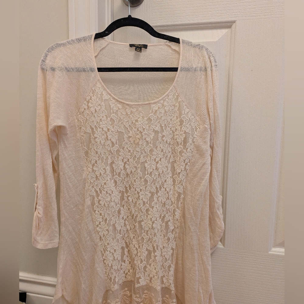 🦋5/25$ Cupio Cream Lace Front Scoop Neck Tunic